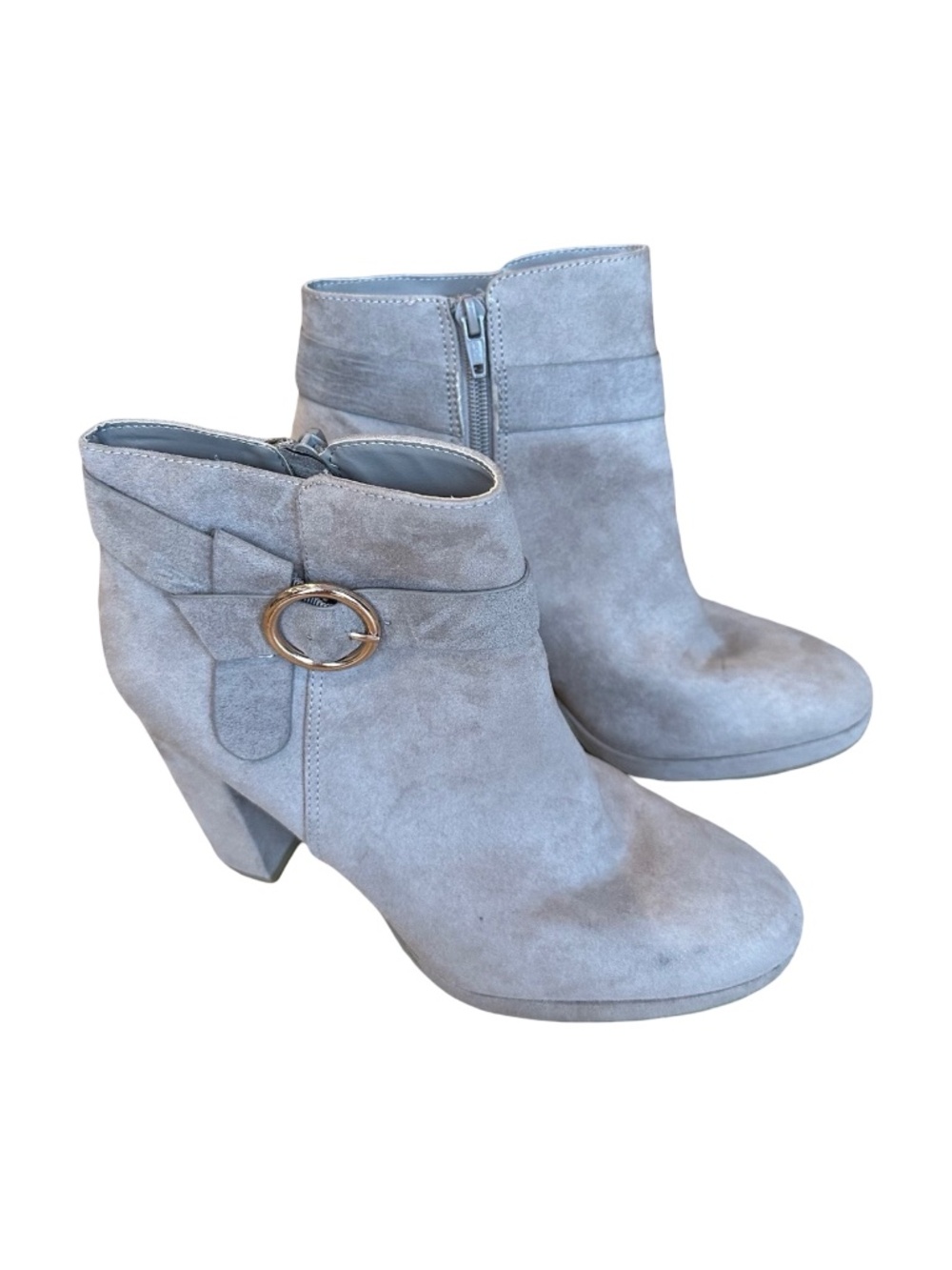 Lauren Conrad Avant Faux Suede Ankle Boots 4" Block Heel Taupe/Tan Size 9